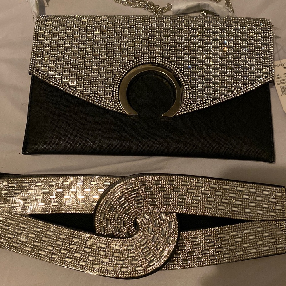 Rhinestone belt with matching clutch